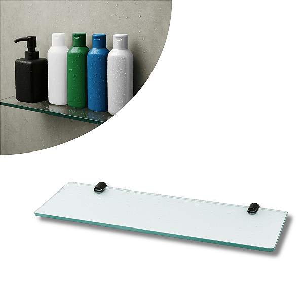 Prateleira Retangular 30cm Vidro Incolor / Pino Preto