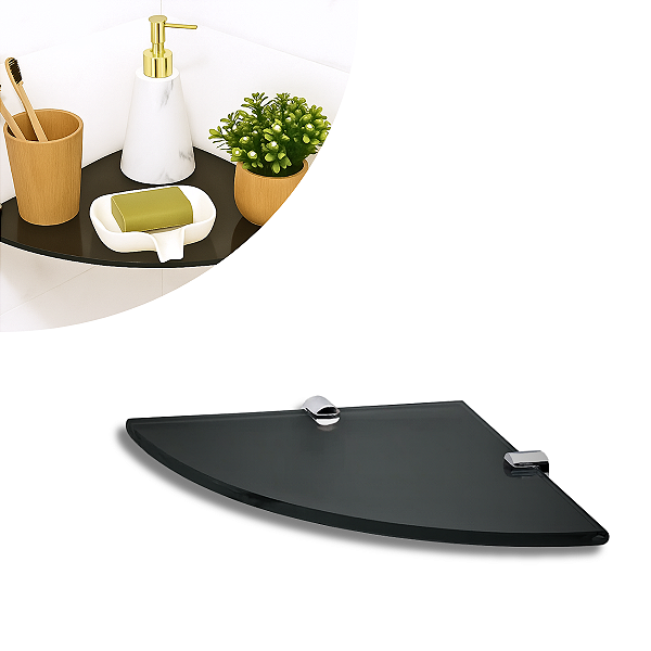 Prateleira Canto 30cm Vidro Fumê / Pino Cromo