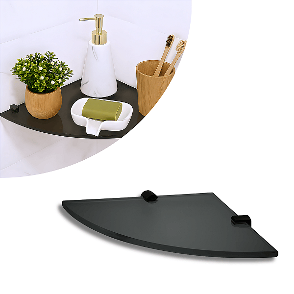 Prateleira Canto 30cm Vidro Fumê / Pino Preto