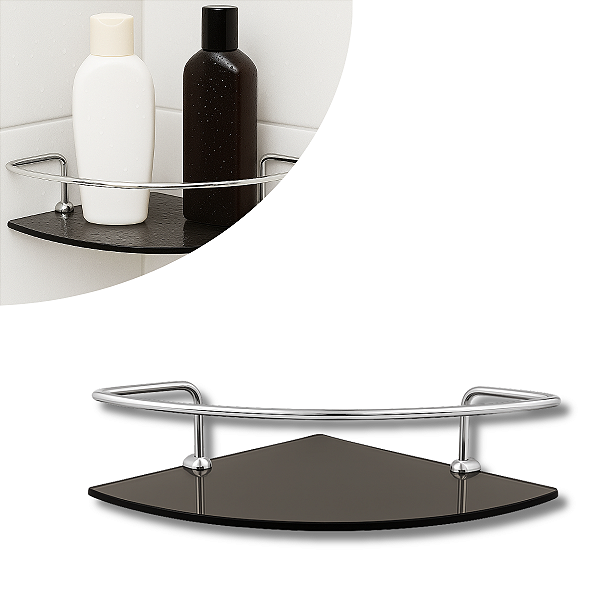 Porta Shampoo Canto Veneza Vidro Fumê - Haste Cromo