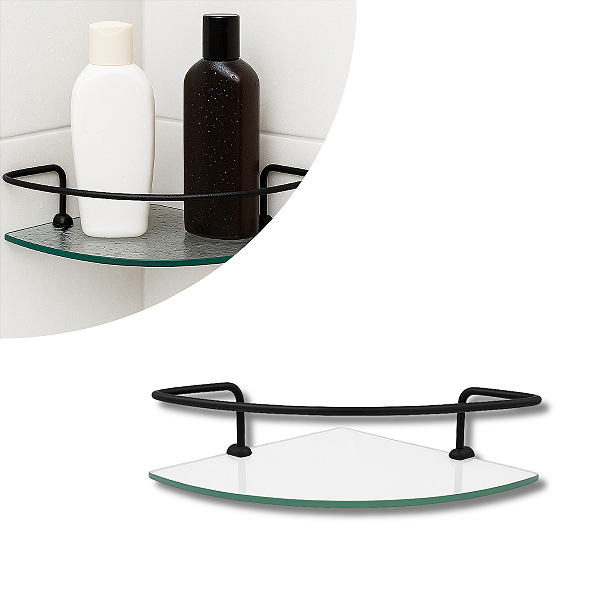 Porta Shampoo Canto Veneza Vidro Incolor - Haste Preto