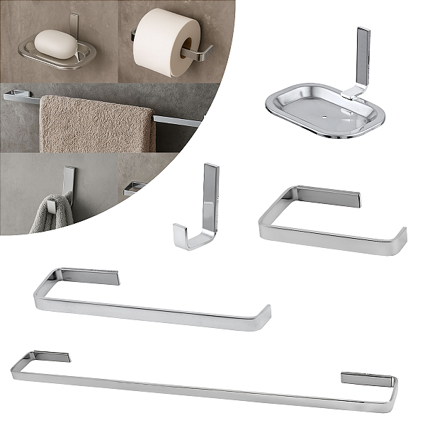 kit 05 peças Quadrado Stander Square para Banheiro Cromado