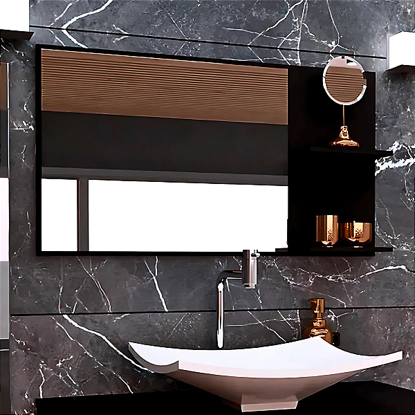 Espelheira P/ Banheiro 80cm 100% MDF Fixação C/ Prateleira