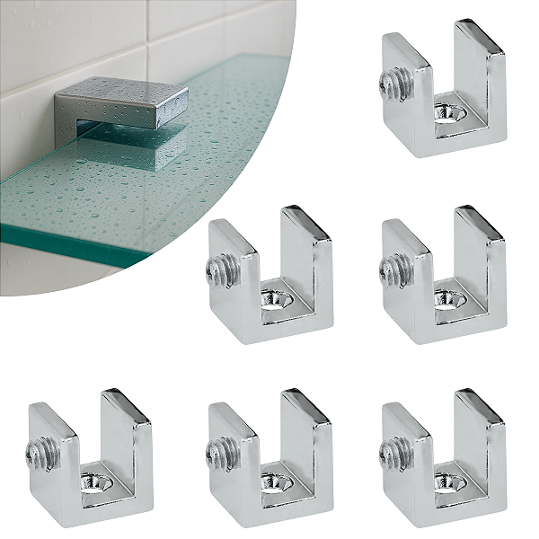 Kit 06 Suportes Fenda Quadrado 6mm 1 Furo Cromado