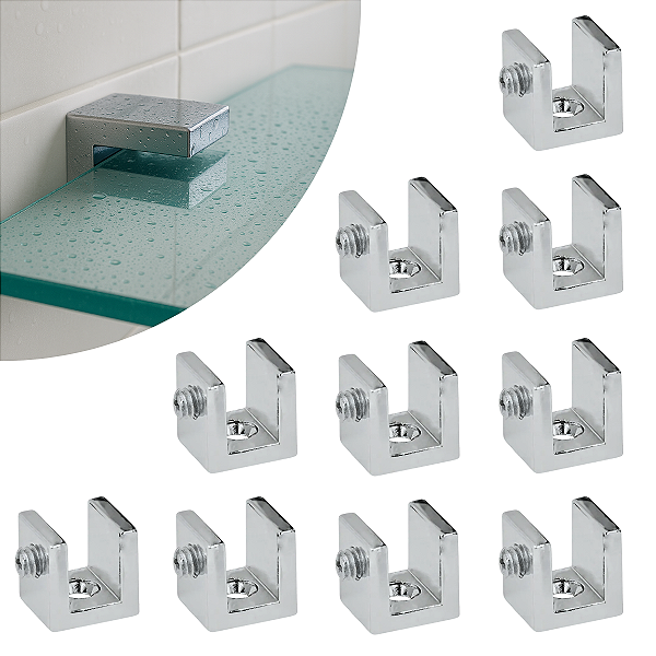 Kit 10 Suportes Fenda Quadrado 6mm 1 Furo Cromado
