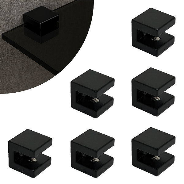 Kit 06 Suportes Fenda 6mm 1 Furo Quadrado Preto