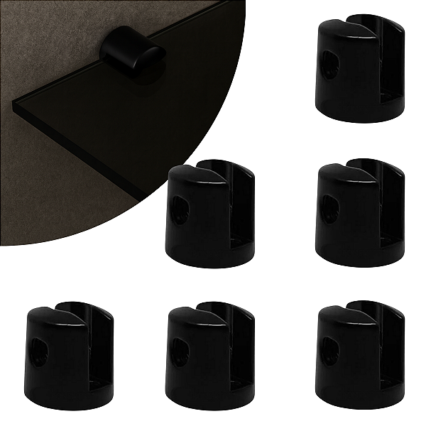 Kit 06 Suportes Fenda 6mm 1 Furo Redondo Preto