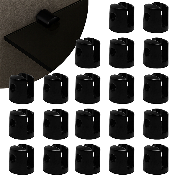 Kit 20 Suportes Fenda 6mm 2 Furos Redondo Preto