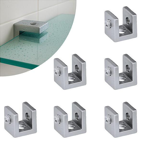 Kit 06 Suportes Fenda Quadrado 6mm 2 Furos Cromado