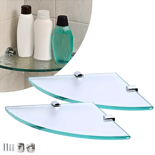 Kit 02 Prateleira de Vidro Canto 200x200x06 mm