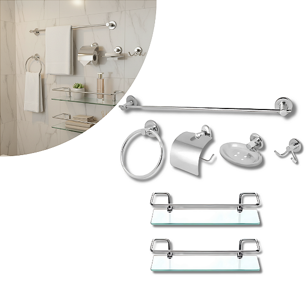 Kit 05 Acessorios + 2 Porta Shampoo Reto Veneza