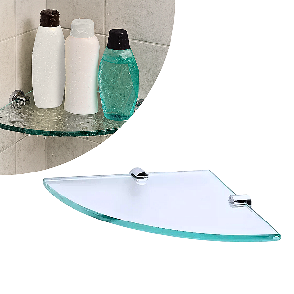 Prateleira Canto 30cm Vidro Incolor / Pino Cromo