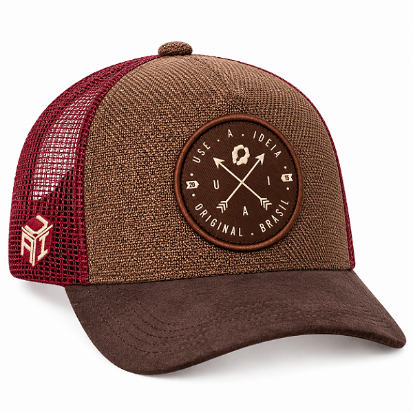 Boné Trucker Brasão Browm Marrom e Vinho | A Ideia