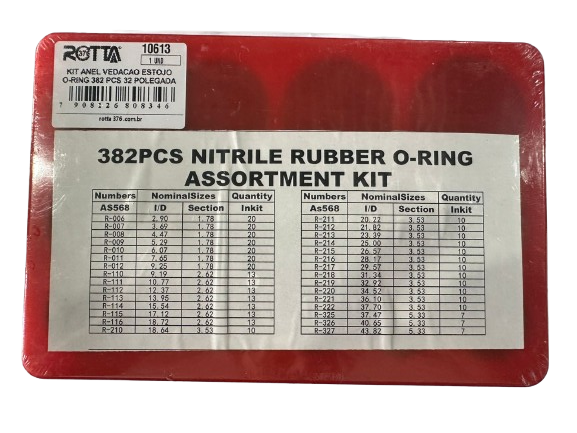 KIT ANEL VEDACAO ESTOJO O-RING 382 PCS 32 POLEGADA - ROTTA