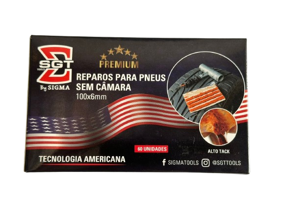 REPAROS PARA PNEU SEM CAMARA 100MM X 6MM CAIXA COM 60 SGT-SIGMA