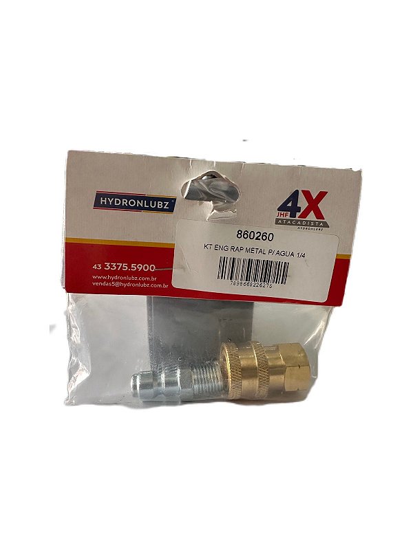 KIT ENGATE RAPIDO METALICO PARA AGUA JHF 4X COM PINO MACHO ROSCA EXTERNA 1/4 NPT - JHF4X