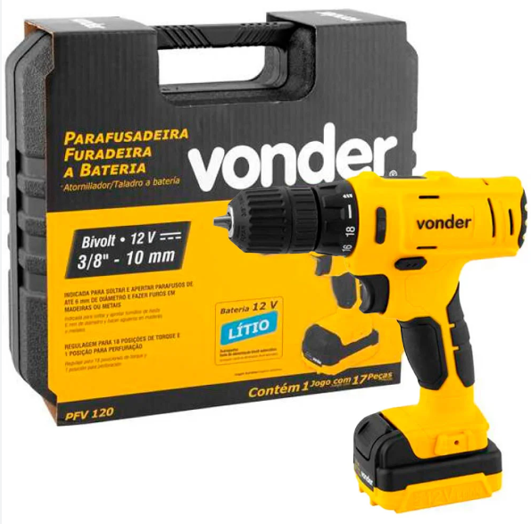 PARAFUSADEIRA/FURADEIRA BAT 12V PFV120 BIVOLT - VONDER