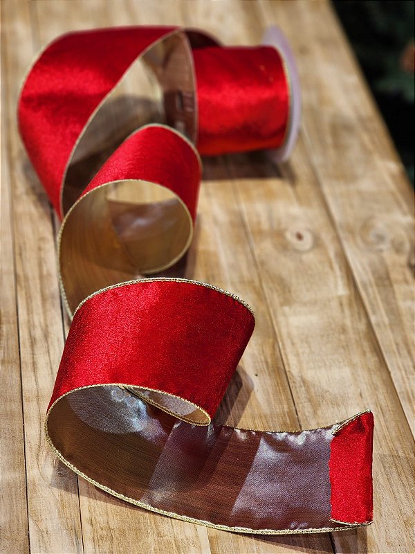 FITA ARAMADA DUPLA FACE VELUDO VERMELHA - 10CM x 9,14M