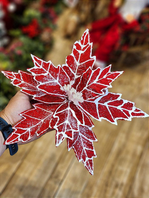 FLOR BICO DE PAPAGAIO VERMELHO E BRANCO - 30CM