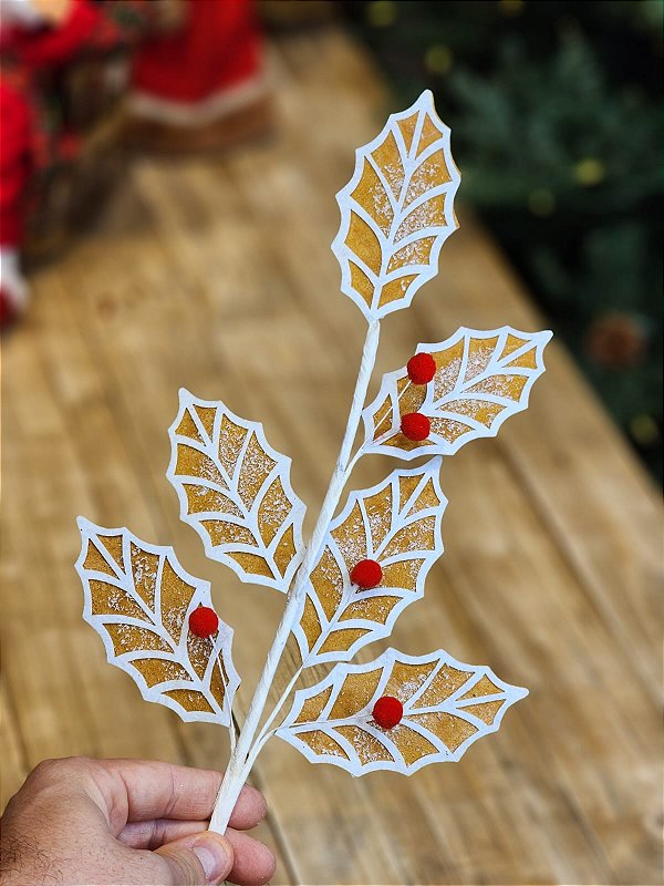 GALHO FOLHA GINGERBREAD NUDE E BRANCO - 50CM