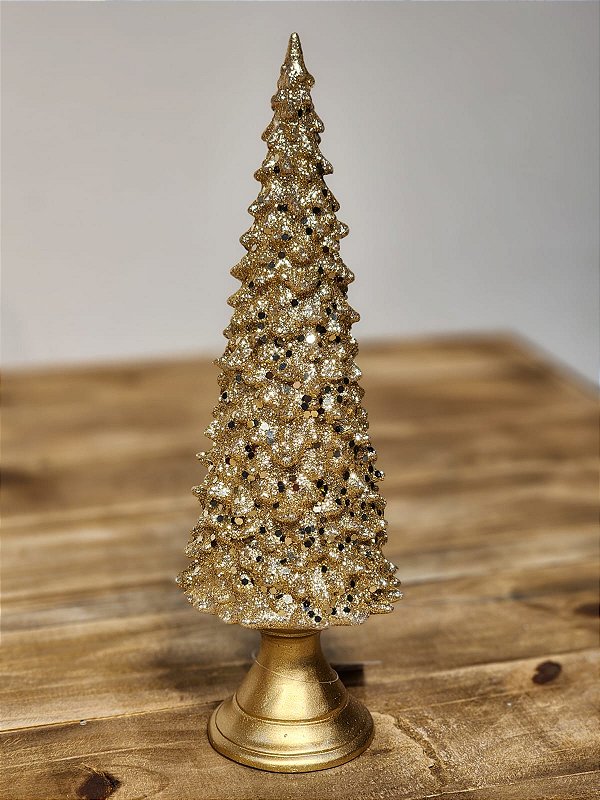 ÁRVORE DECORATIVA COM LED DOURADO EM RESINA 35CM