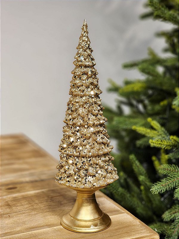 ÁRVORE DECORATIVA COM LED DOURADO EM RESINA 28CM