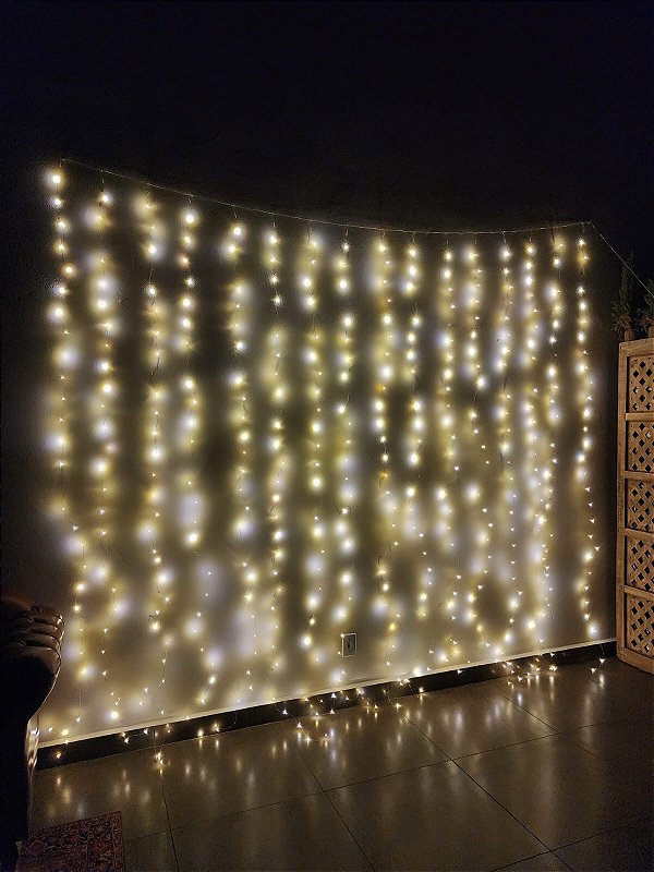 PISCA CORTINA FIO DE FADA 480 LEDS 3X3M WARM ESTÁTICO BIVOLT