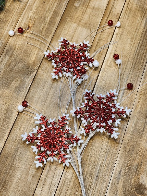 GALHO DECORATIVO VERMELHO E BRANCO - 78CM