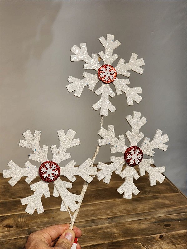 GALHO DECORATIVO FLOCOS BRANCO - 72CM