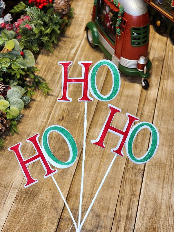 GALHO DECORATIVO HO HO HO  35CM
