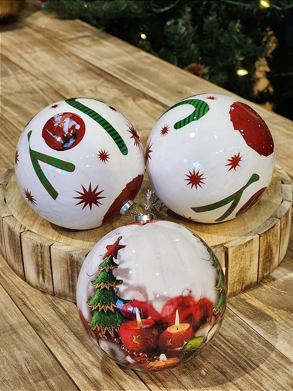 BOLA DECORADA ESTAMPADA JOY COLORS 10CM KIT COM 3