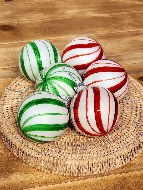 BOLA DE VIDRO DECORADA CANDY - 8CM - C/6