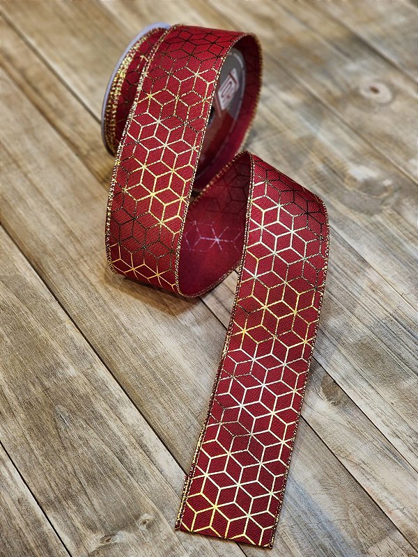 FITA ARAMADA DECORADA VERMELHA E DOURADA