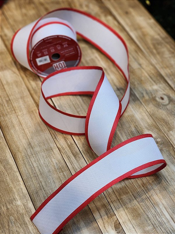 FITA ARAMADA DECORADA BRANCA E VERMELHA