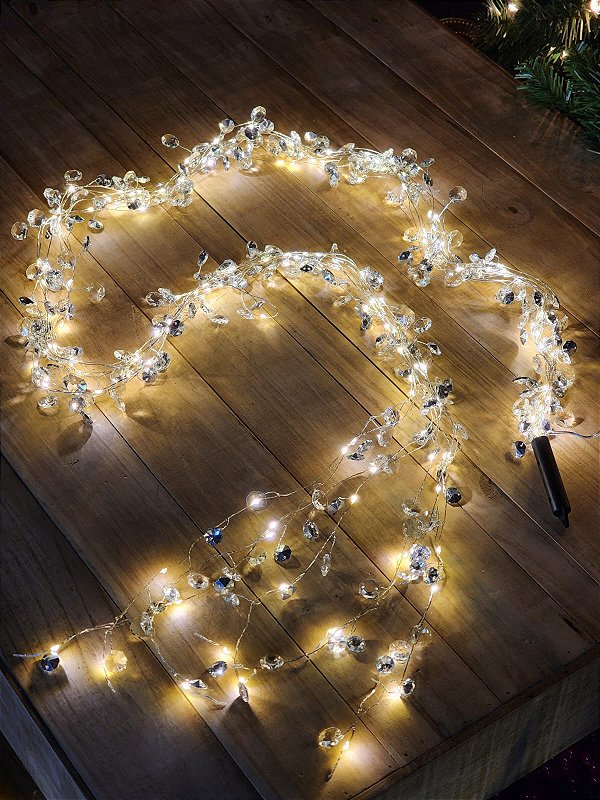 PISCA FIO DE FADA RAMO 160 LEDS WARM 2 METROS COM CRISTAIS BIVOLT