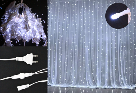 PISCA CORTINA BRANCO FRIO 400 LEDS 3X3 METROS COM STROBO WARM 127V