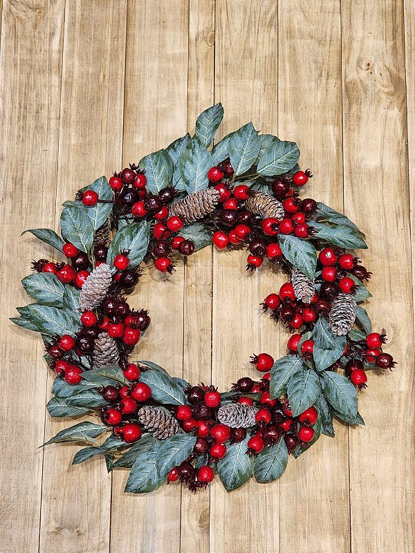 GUIRLANDA DECORADA COM BERRY, PINHA E FOLHAGENS - 50CM