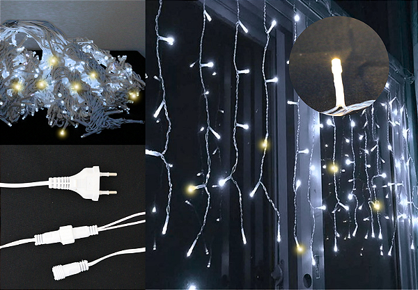 PISCA CASCATA BRANCO FRIO 200 LEDS 12 METROS COM STROBO WARM 220V