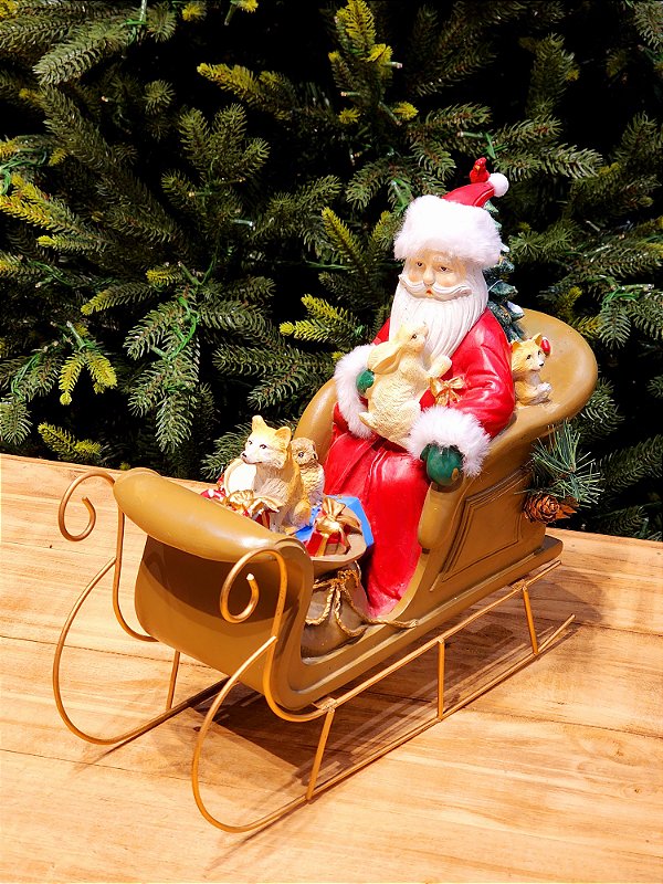PAPAI NOEL NO TRENO EM RESINA 36CM
