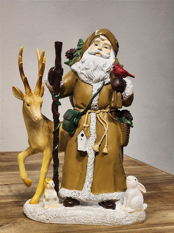 PAPAI NOEL COM ANIMAIS EM RESINA 26CM