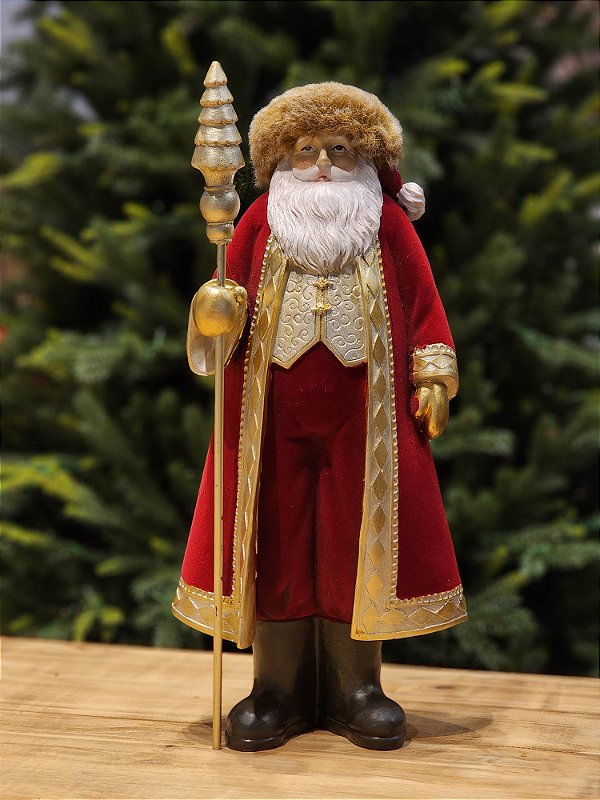 PAPAI NOEL EM VELUDO VERMELHO EM RESINA 31CM