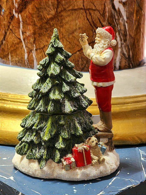 PAPAI NOEL A CORDA MUSICAL EM RESINA 18CM