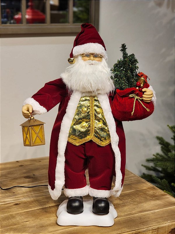 PAPAI NOEL COM LANTERNA COM MOVIMENTOS, SOM E LUZ 60CM * LER ANÚNCIO *
