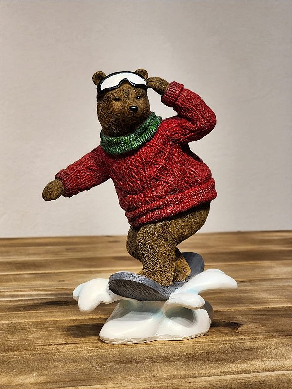 URSO POLAR NO SKI EM RESINA 20CM