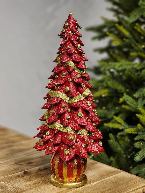 ÁRVORE DECORATIVA EM RESINA VERMELHA LUXURY 43CM - PRÉ VENDA 2025