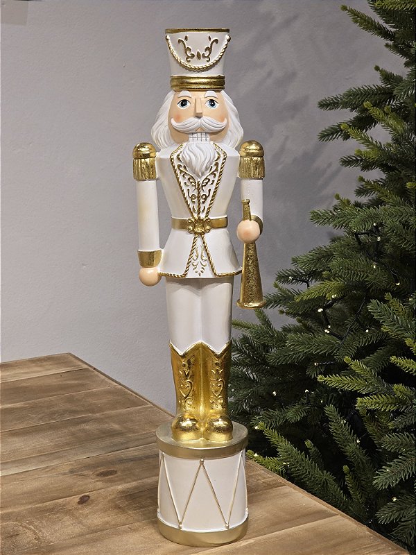 SOLDADO QUEBRA NOZES BRANCO COM DOURADO NO TAMBOR 51CM