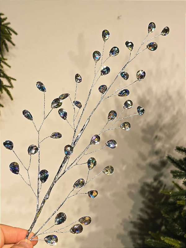 GALHO DECORATIVO ARAMADO PETALAS DE CRISTAL FURTA-COR 70CM