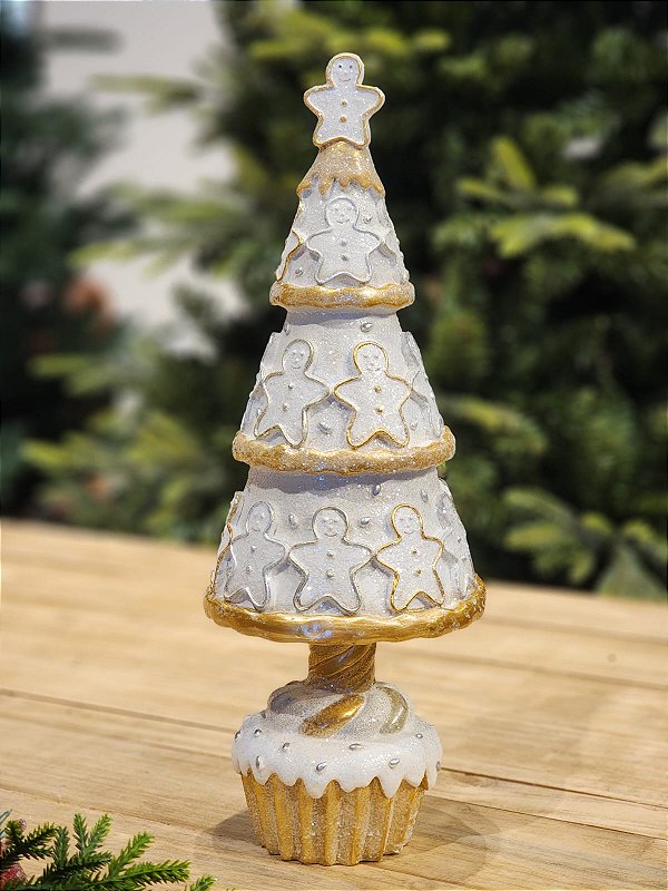 ÁRVORE EM RESINA GINGERBREAD BRANCO 38CM