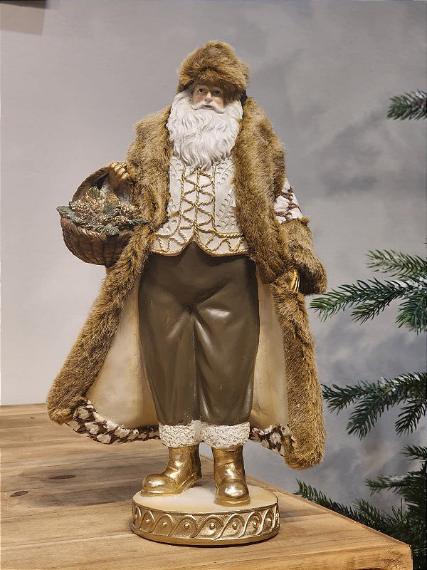 PAPAI NOEL MARROM DE LUXO EM RESINA 35CM