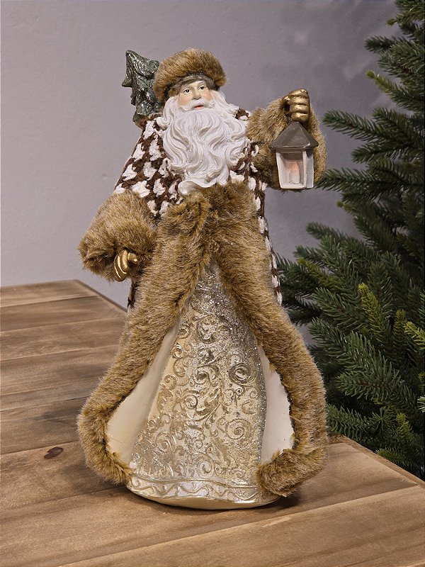 PAPAI NOEL MARROM DE LUXO EM RESINA 30CM